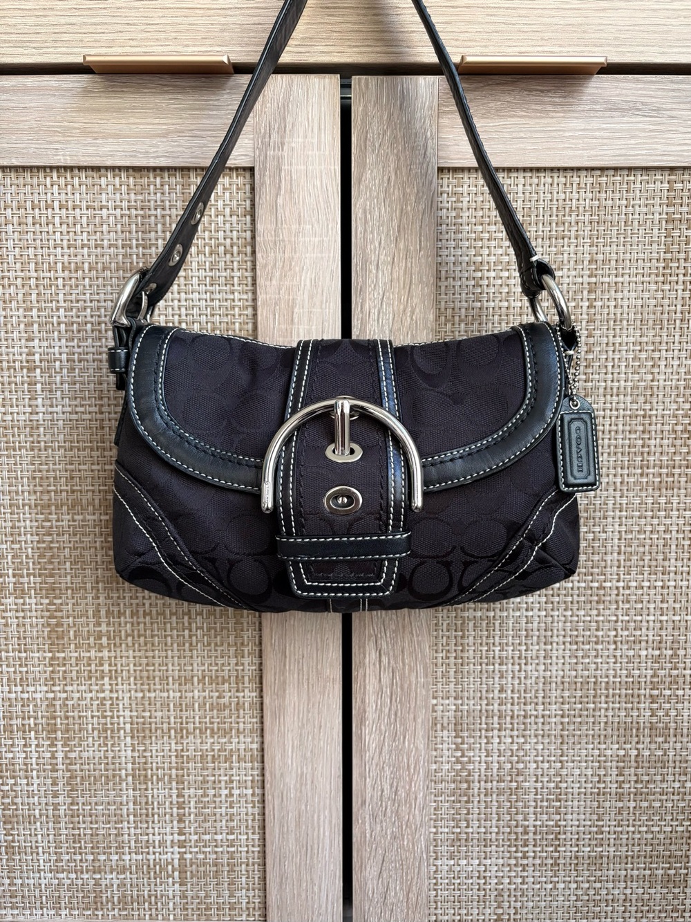 COACH Y2K Soho Buckle Flap Small Black Signature Jacquard Shoulder Bag 10296